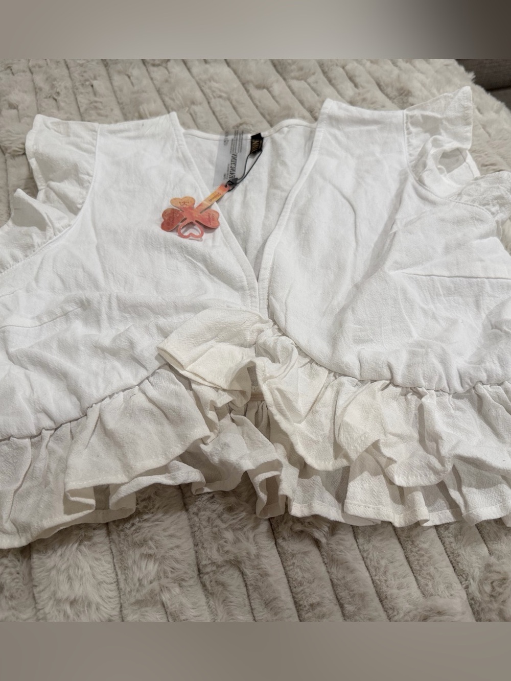 White Ruffle Tie-Front Top - Picture 3 of 5